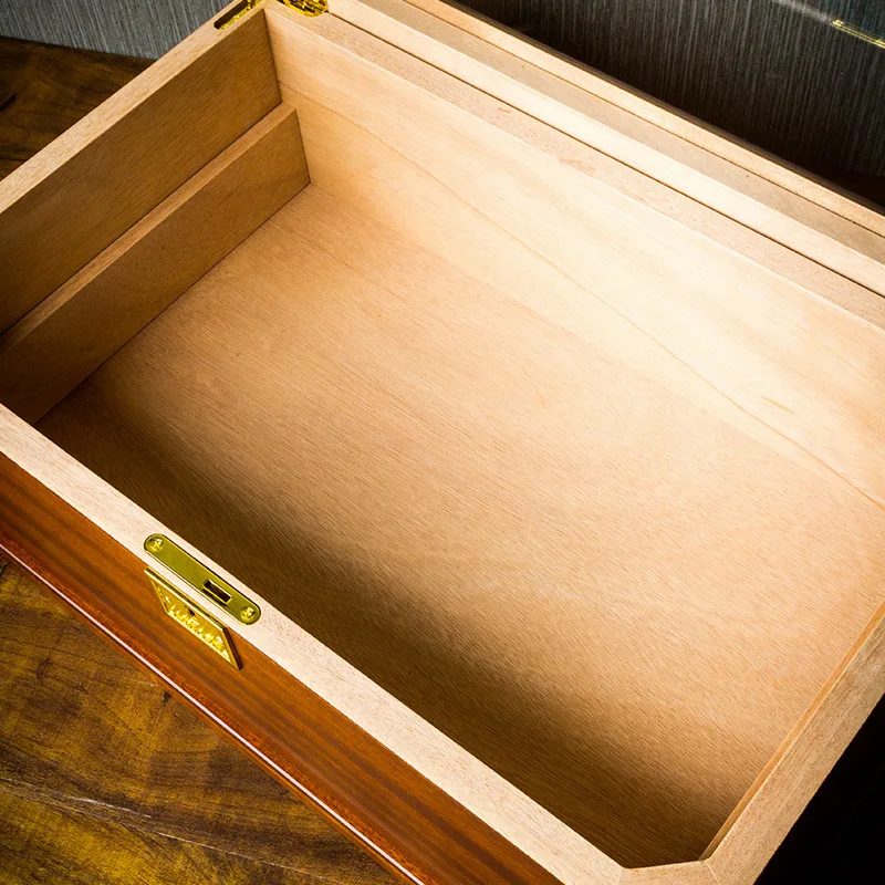 Lubinski Sapele Wood Perspective Window Double Layer Large Capacity Cigarette Box 80 Cigars Humidor