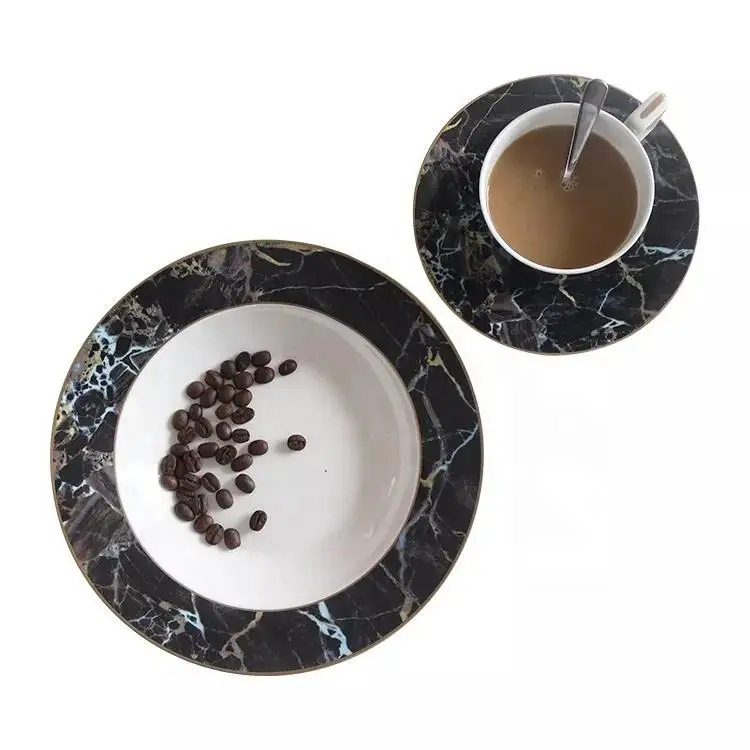 2024  Fine Bone China Ceramic Porcelain Black Marbling Coffee cup Mug
