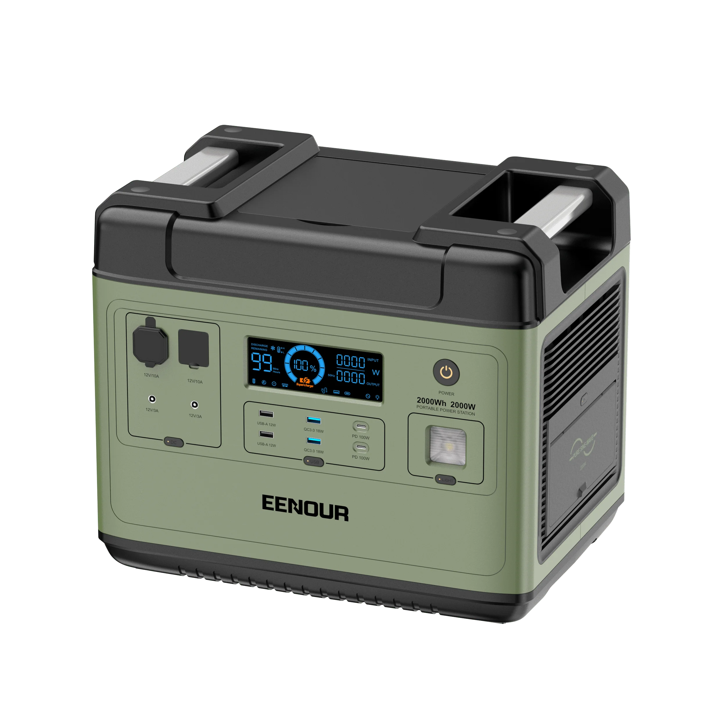 EENOUR Portable Power Station 2000W P2001, 1.5hrs Fast Charge Solar Generator, 2000Wh LiFePO4 Battery UPS Power Supply