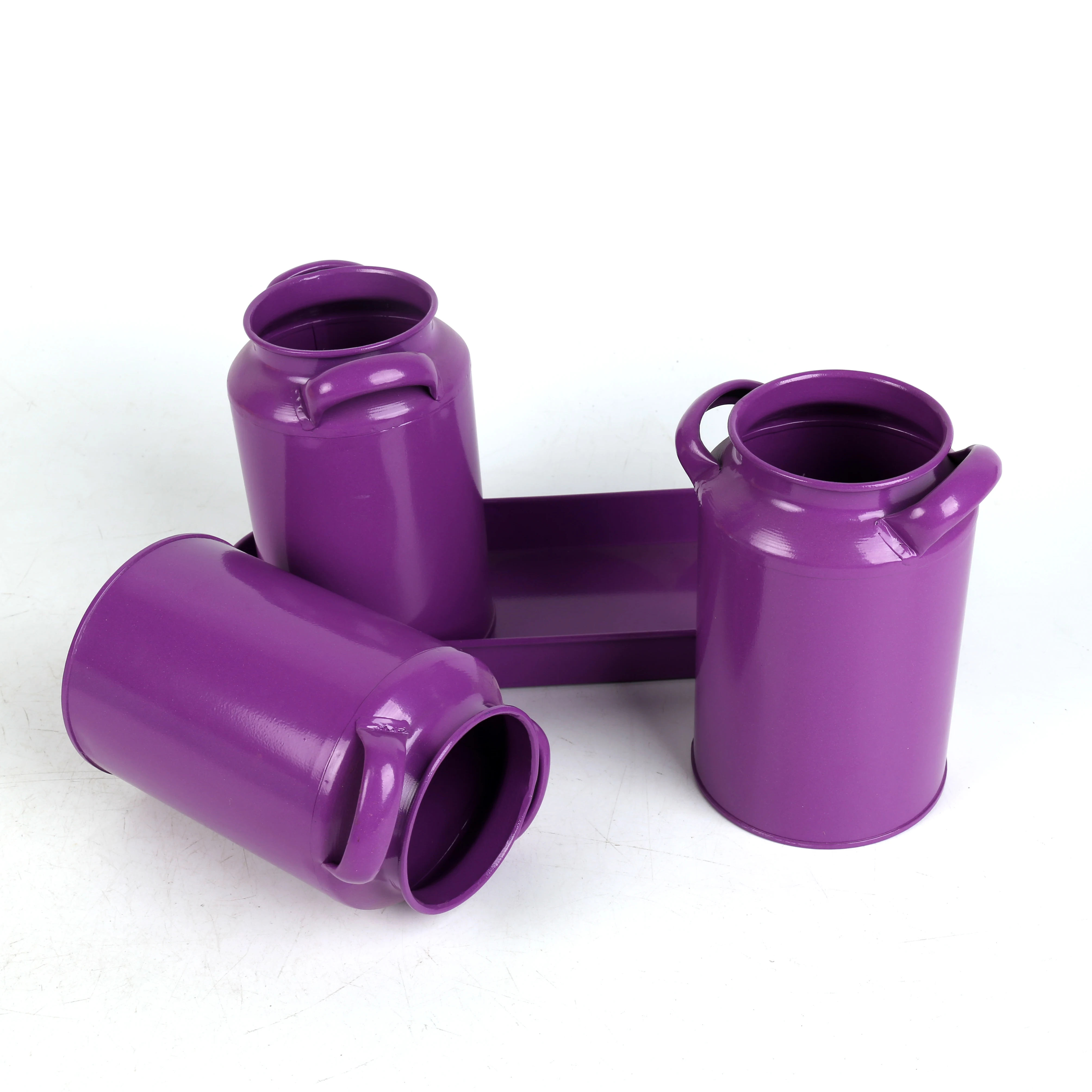 2022 Simple Candy Color Galvanized Metal Iron Plant Pot Bucket With Tray decorations for home container packing/giftpacking