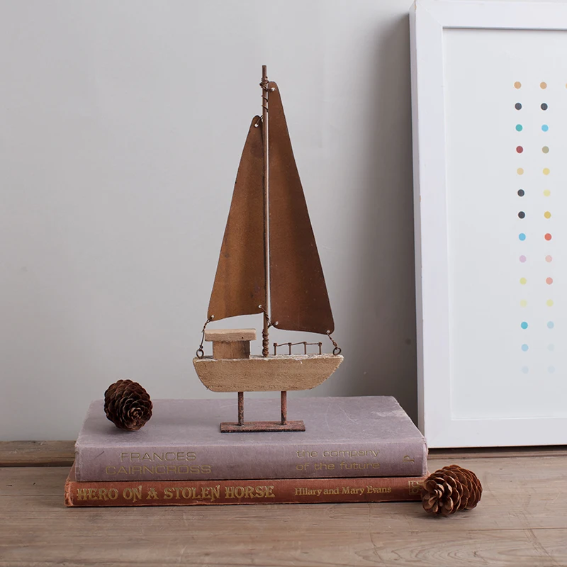 YBOX handmade wooden yellow boat with iron vintage home decoration boat