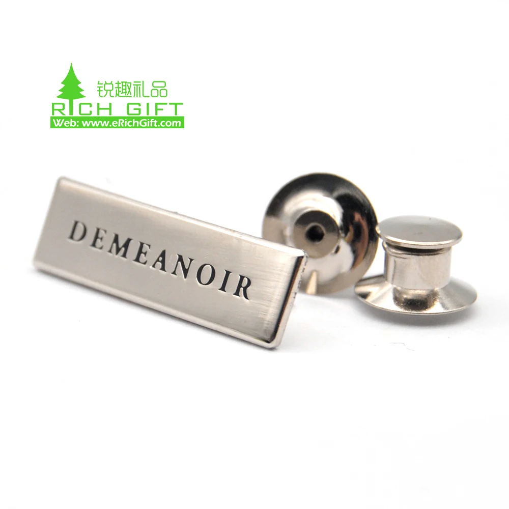 Customise Silver Plating Personalized logo Initial Custom Name Tag Enamel Pin Badge Name Plate Badge Lapel Pin for Suit