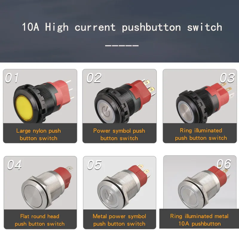 6v 48v switch multicolor led waterproof ip65 5 pin stainless steel 22 mm start and stop pushbuttons