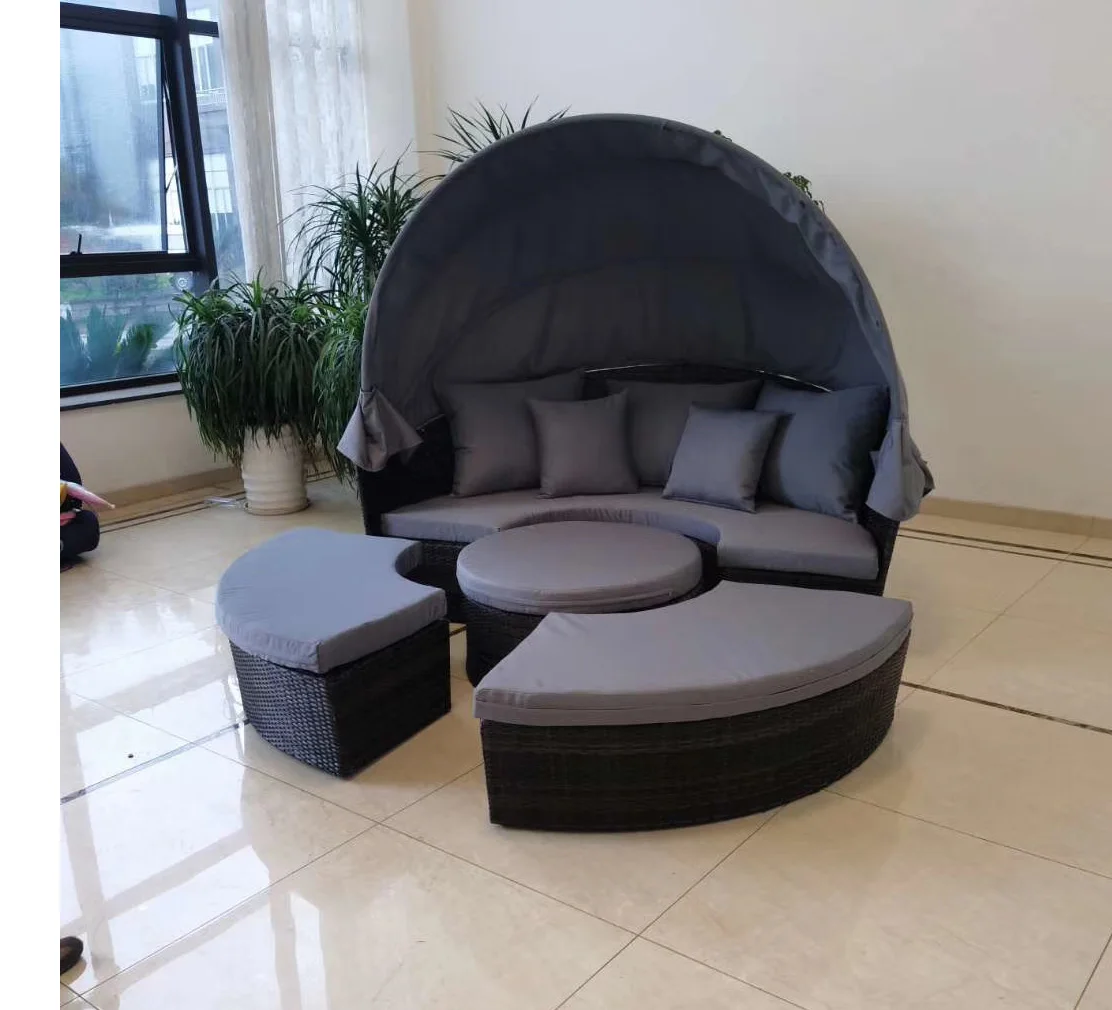 Poly Rattan Sun Island with Foldable Sun Canopy