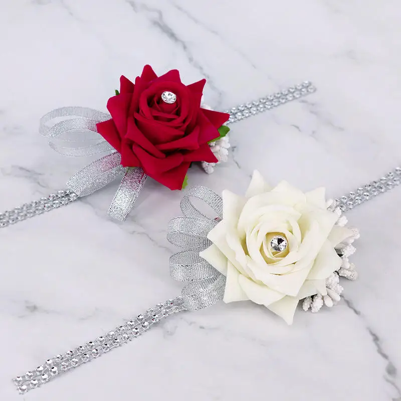 XH044 Wholesale European Wedding Brides Bridesmaids Crystal Diamond Chain Sisters Artificial Wrist Flower