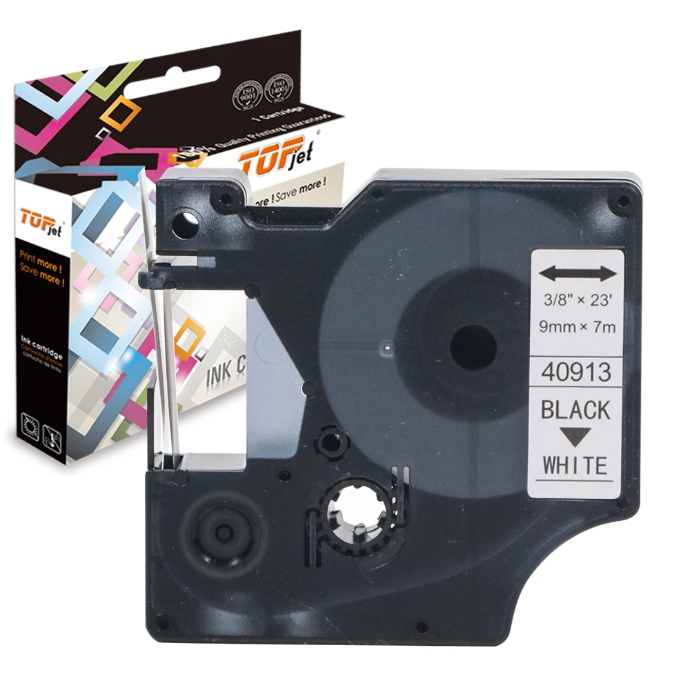 Topjet 40913 9mm Printer Ribbon Cartridge Black On White Label Tape Compatible for DYMO D1 Labelmanager 360d 280 Printer