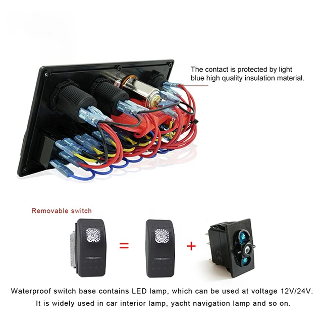 8 Gang Rocker Switch With 12V-24V DC Socket And LED voltmeter Caravan Motorhome ABS Switch Panel For Car Vehicle