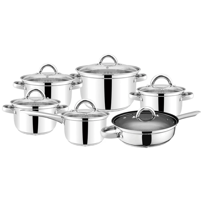 Factory Direct Sales 12 Pcs Cookware Set Luxury Household Tableware Hotpot 201 Stainless Steel Kitchen Houseware