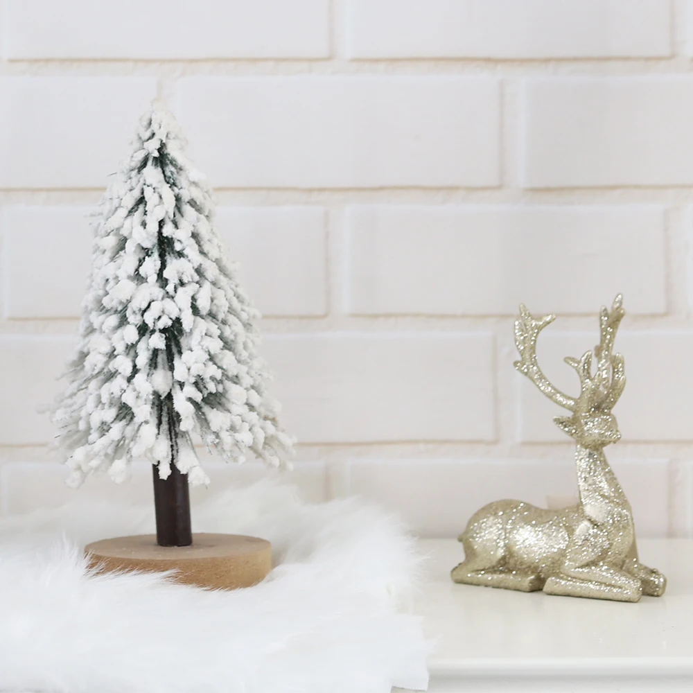 Festive Winter Holiday Table Decor LED Light Snow Flocked Miniature Christmas Pine Tree