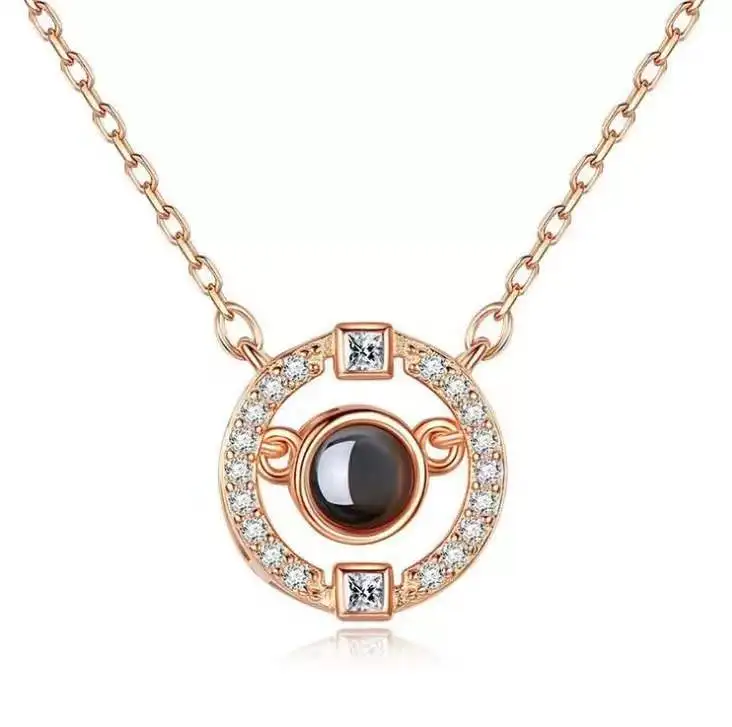 2022 Fashion Valentines Day Gift 100 Languages Love Memory I Love You Projection Silver Rose Gold Women Necklace Jewelry
