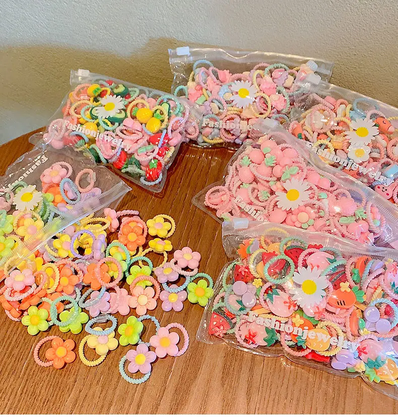 2023 New 20PCS/bag Children Cartoon Flower Princess Headwear Girls Kids Mini Elastic Hair Bands Tie Girls Accessories Baby