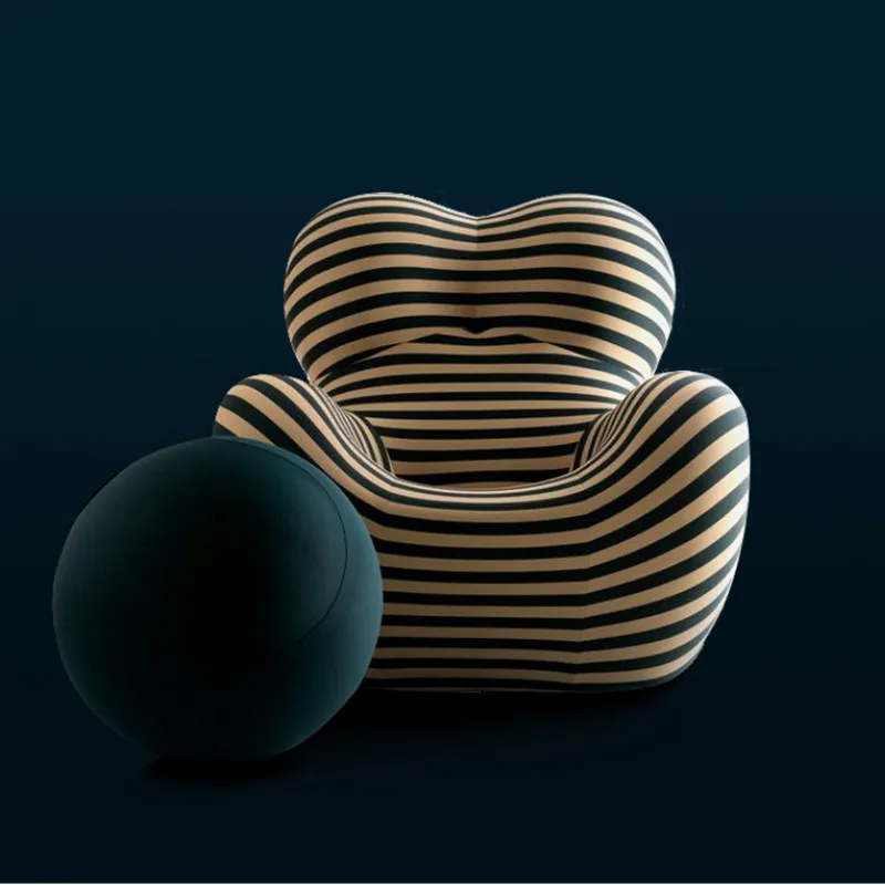 Striped Cashmere European Style Contemporary Fiber Gaetano Pesce Leisure Golden Fabric Waiting Chaise Couch Lounge ottoman Chair