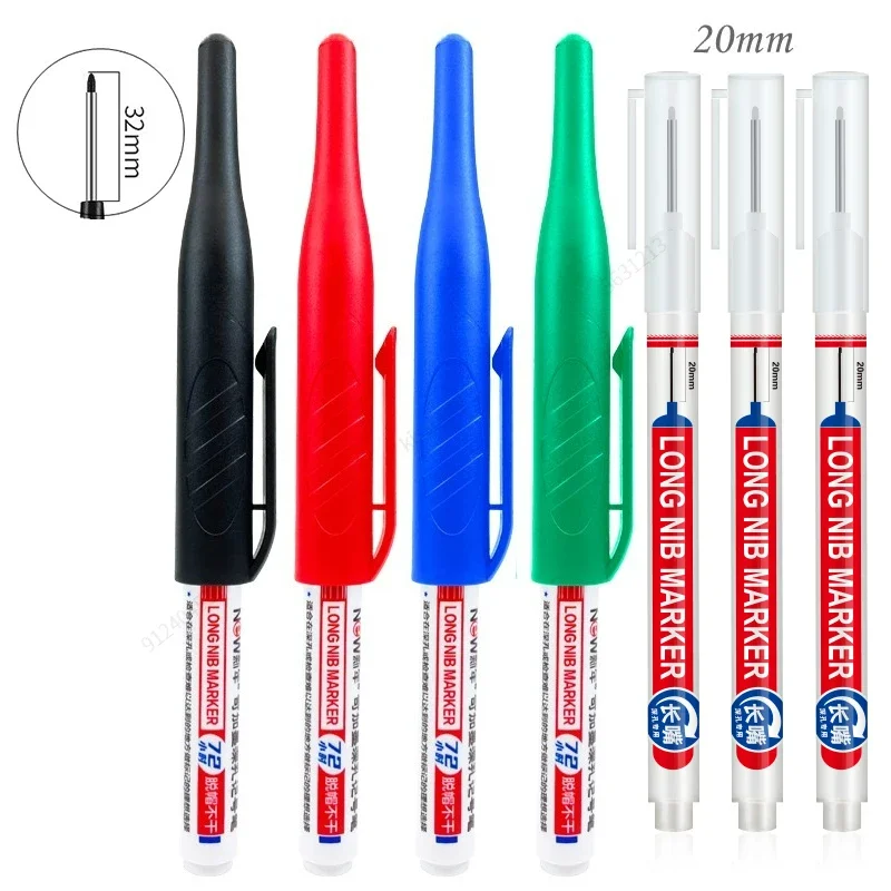 4 5pcs 20+32mm Deep Hole Marker Pens Bathroom Waterproof Bathroom Woodworking Decoration Multi-Purpose Long Head Oil Markers Pen