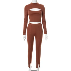 Новое поступление 2021, осенняя одежда CUTENOVA K21ST491 для женщин, Топ с длинным рукавом и круглым вырезом, облегающие брюки, комплект из 2 предметов для женщин