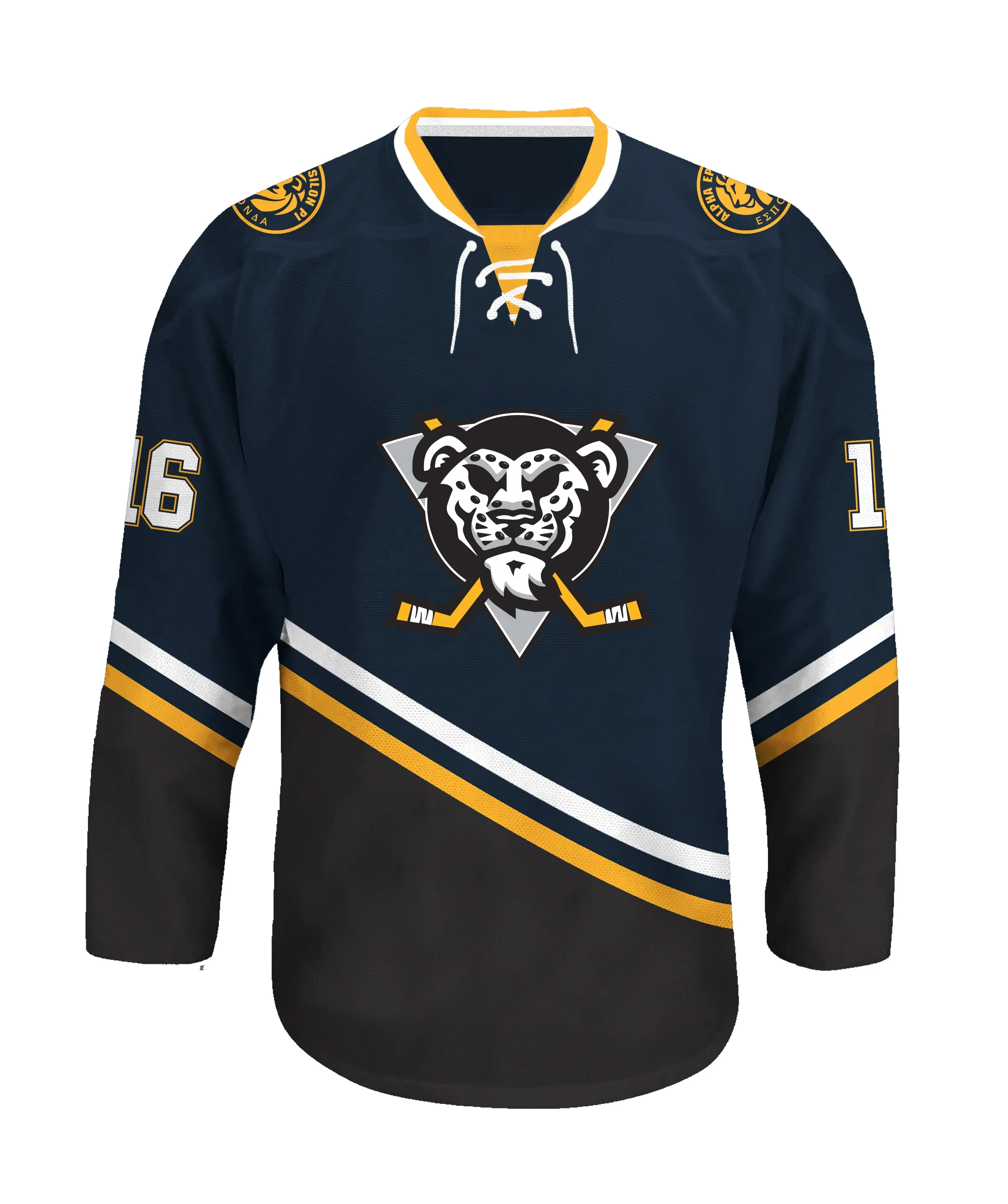 Sublimated Ice Hockey Jersey and Socks With Custom Team Logo Stripes Tackle Twill Hockey Blue Jersey Uniform