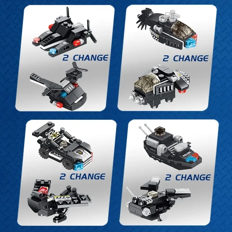 HW 633010 Children Educational Toys 572pcs Special Police Armored Vehicle 12 In 1 Assembled Plastic Building Blocks