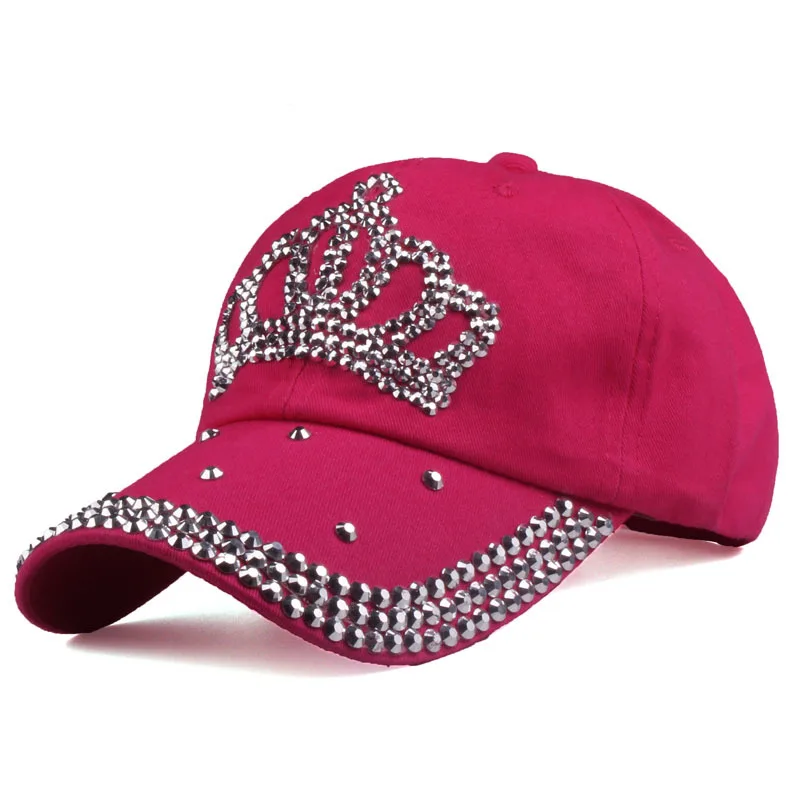 Fashion rhinestone crown baseball cap venta gorras por mayor cotton denim duck tongue cap
