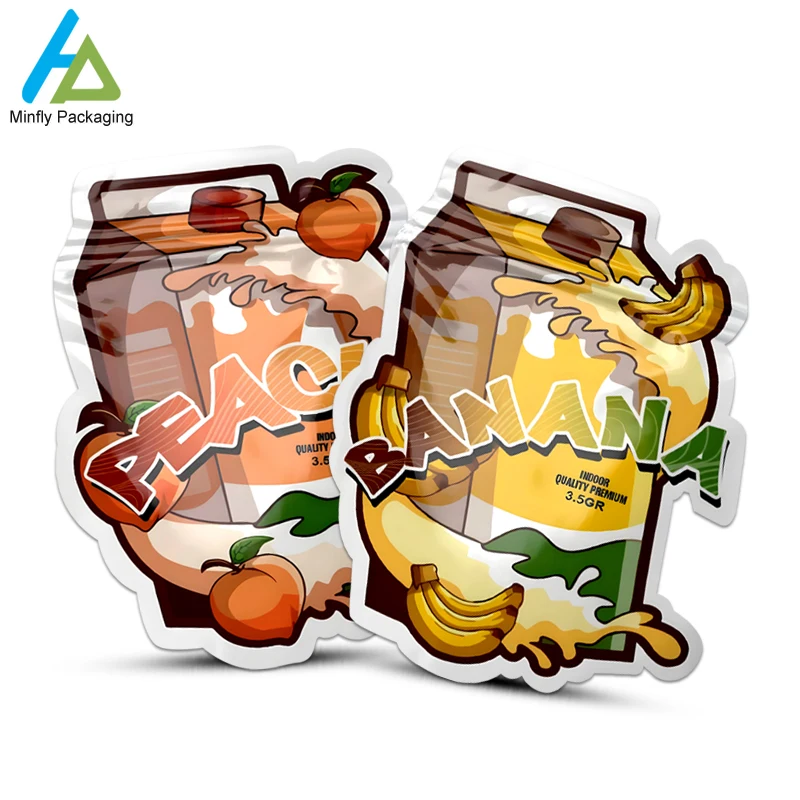 Custom Die Cut Mylar Zipper Bag Childproof Aluminum Bubble Foil Matte Pouch Digital Printing Special Shape 3.5 7 14 28 g