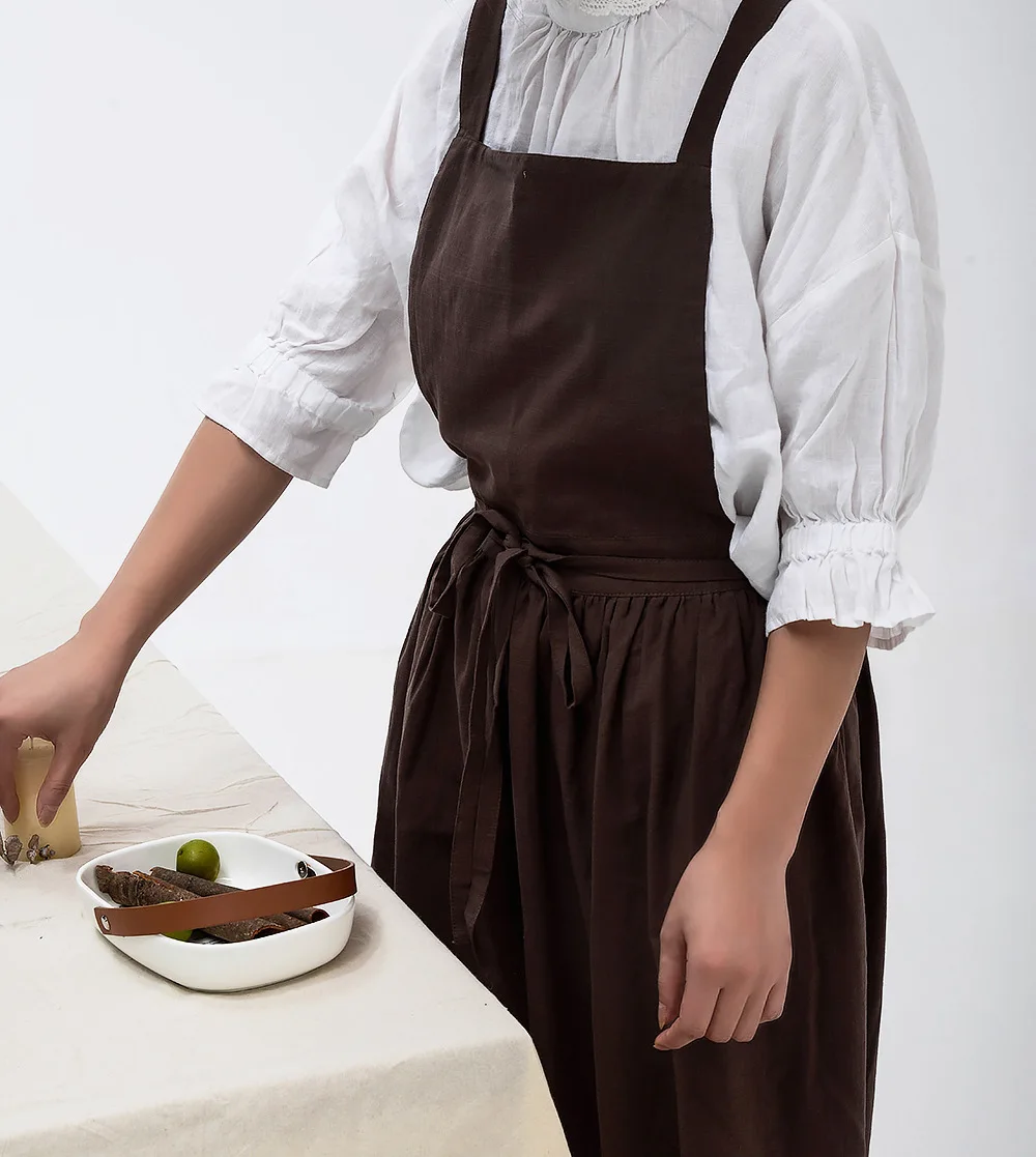 100% Cotton Sleeveless Women Long Apron Skirt Home Garden Kitchen Cooking Cafe Barista Baking Flower Shop Waitress Work Bib Logo