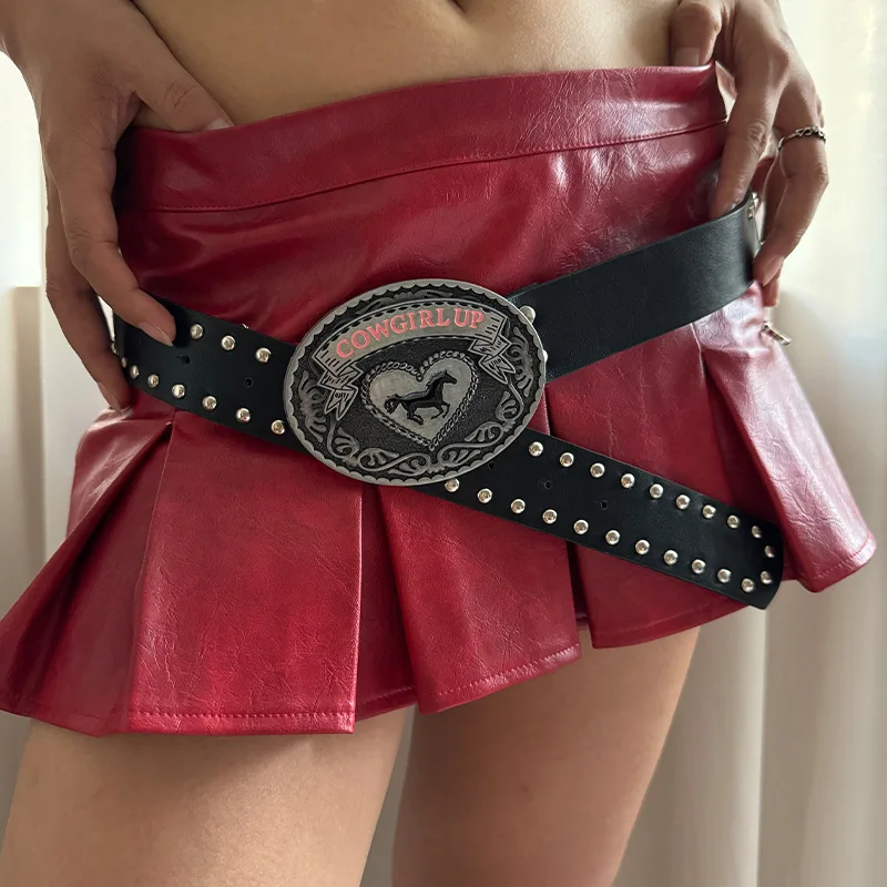 American Retro Style Western Denim Belt Spice Girl Subculture Big Head Smooth Plastic Buckle Distinctive Hip Hop Punk Design