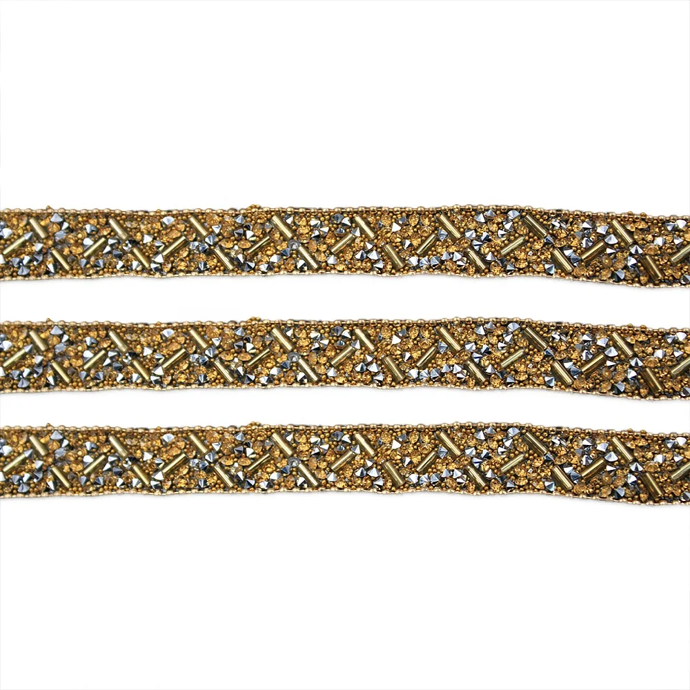 MS22139 High End Gold Rhinestone Trim Shinny Glass Chain For Garment Accessory