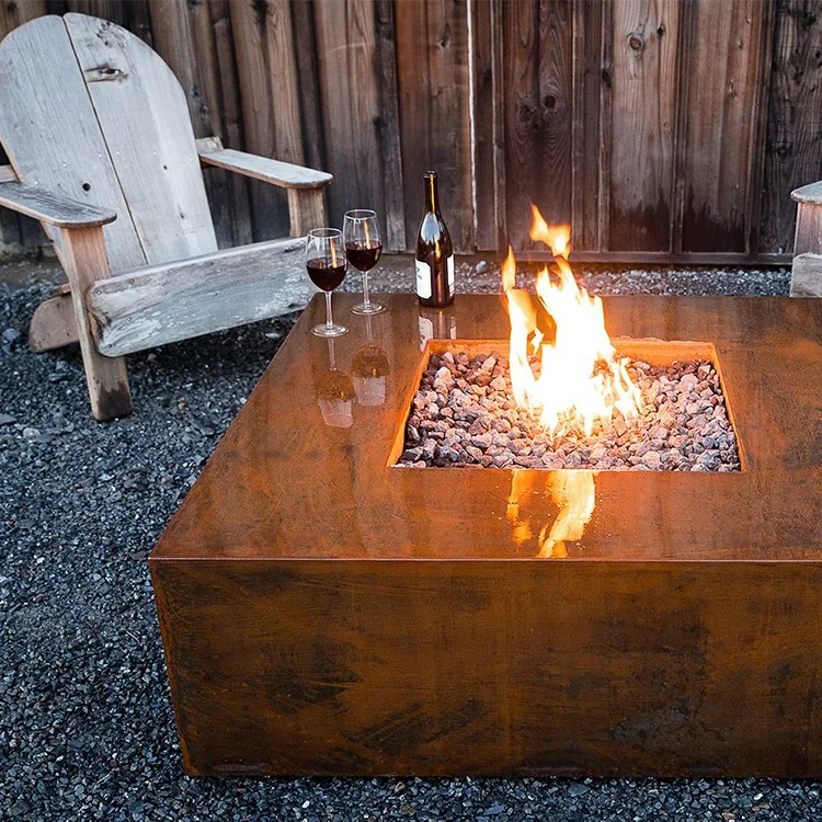 Large Outdoor Decorative Corten Steel Metal Gas Fire Pit