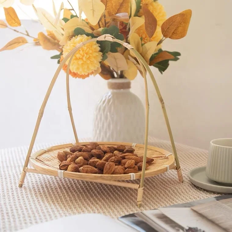 Natural bamboo woven plate Japanese style dim sum dried fruit bamboo basket Hotel tea table snacks  basket fruit plate