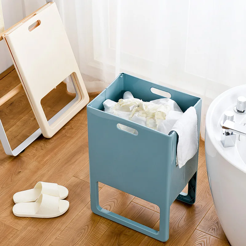 Household Bedroom Bathroom Plastic Laundry Basket Storage Rack Standing Folding Clothes Storage Basket