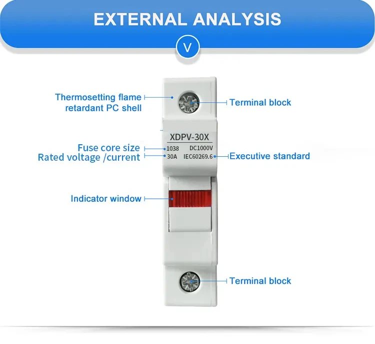 DC 1P 1000V Fuse Holder for Solar PV System Protection Fusible 10x38MM gPV PV Solar Fuse old type with led