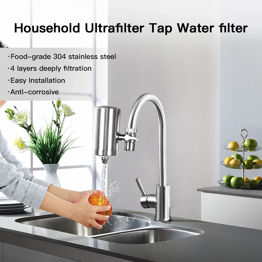 Household Kitchen Water Filter Faucet Diatom Ceramic 5 Stage Removing Chlorine Sediment Stainless Steel Tap Water Purifier