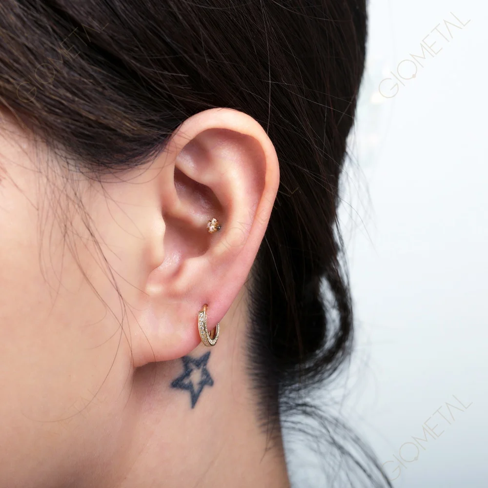 Giometal 14K Solid Gold Ear Piercing Daith body Jewelry Wholesale Gemmed Septum Clicker Helix Nose Conch Hinged Segment Ring