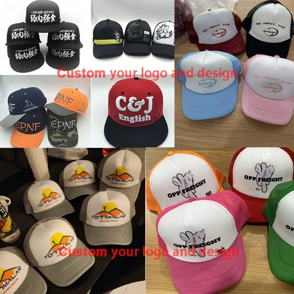 High Quality Custom Black Trucker Hat Plain Blank Foam Mesh Trucker Hat With Rope
