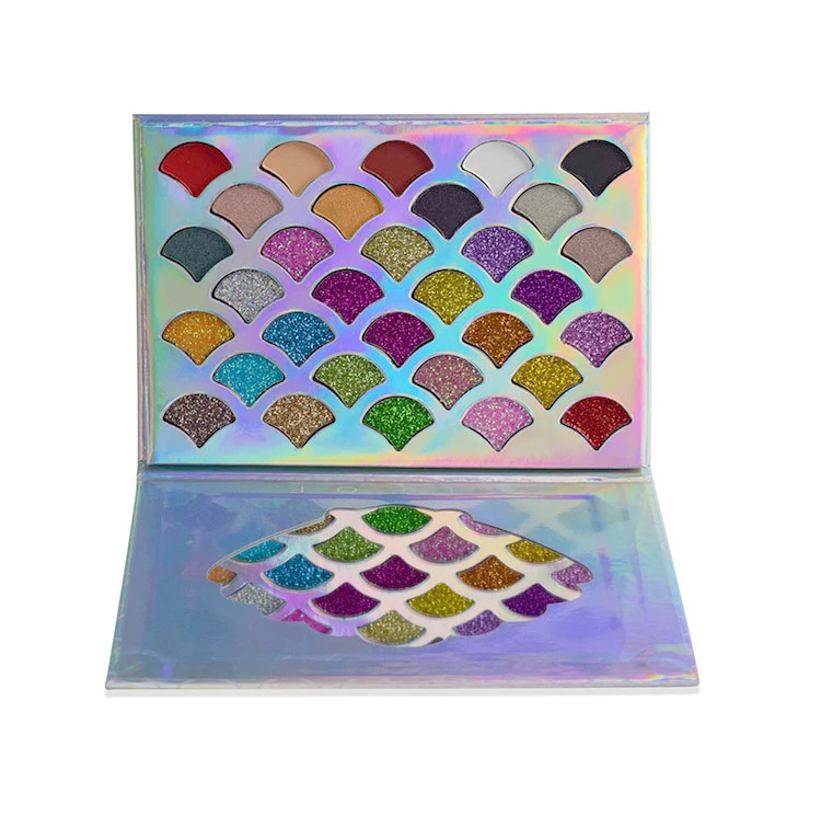 
32 Colors Fish Scale Shape Mermaid Eyeshadow Palette Waterproof OEM Glitter Eyeshadow Private Label Cosmetics 