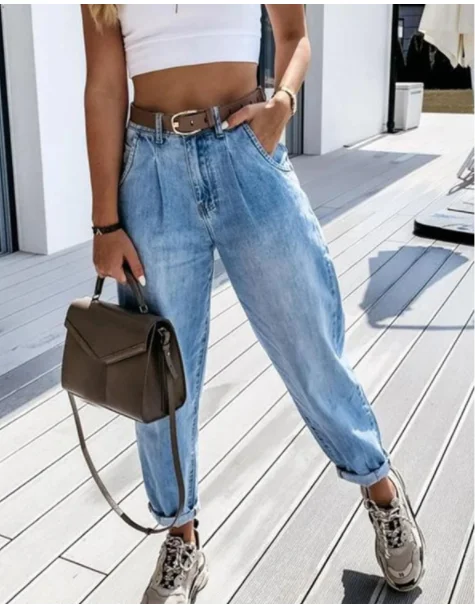  Jeans 2021 Women Autumn New Casual Trousers High Waist Washed Pants