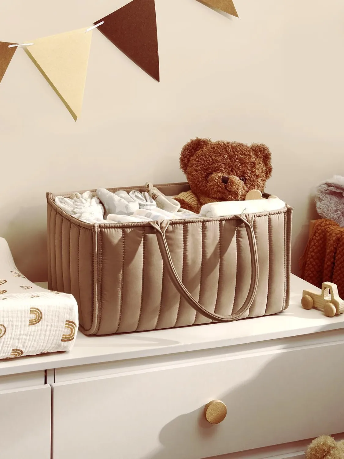 Customized Logo Nursery Storage Basket Portable baby diaper caddy  organizer mummy storage bag baby teddy  bag