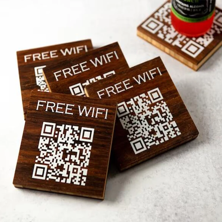 Wooden Coasters Table Menu Sign Social Media NFC Wooden Sign