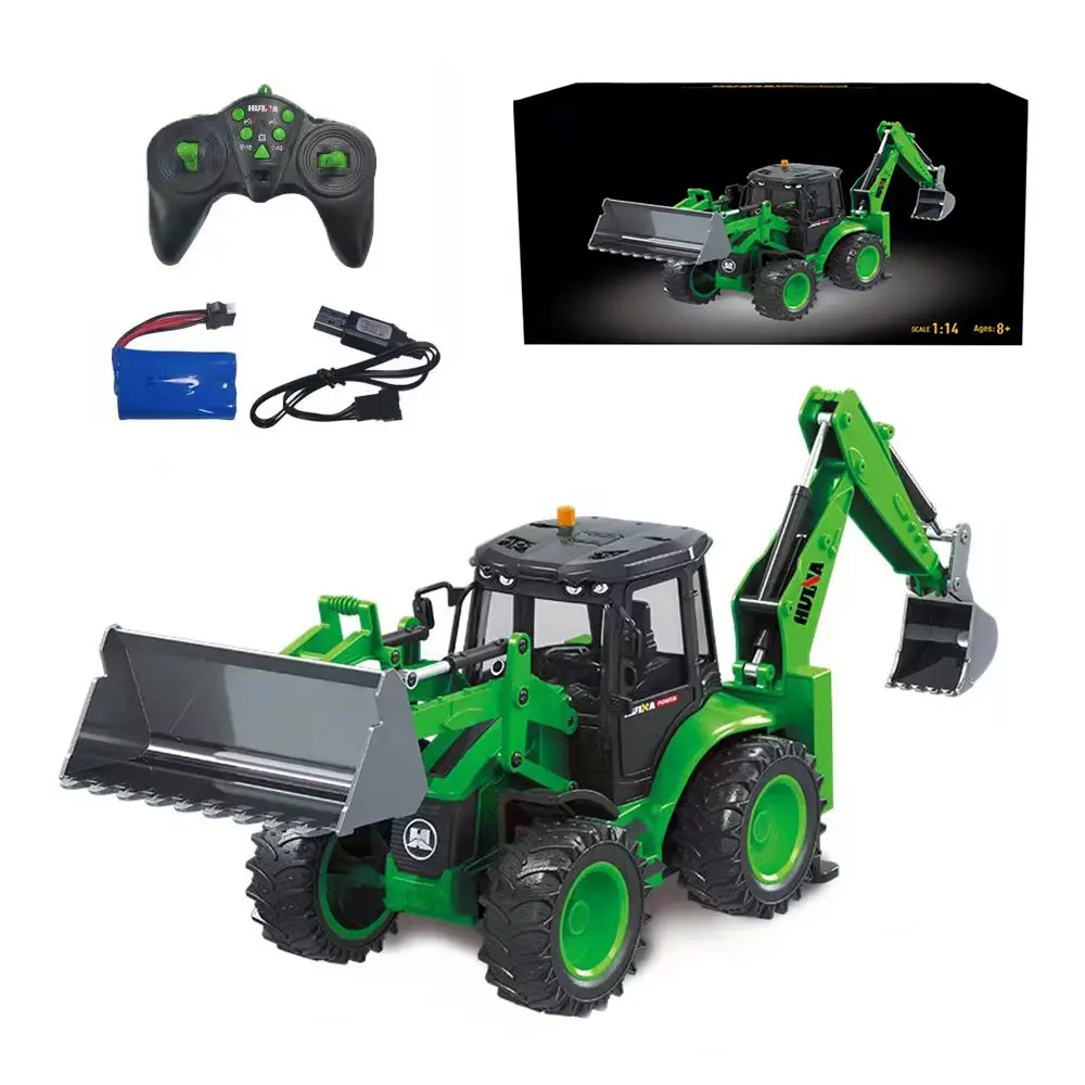 9ch 1:14  metal 2 in 1rc bulldozer excavator remote control tractor with light and music