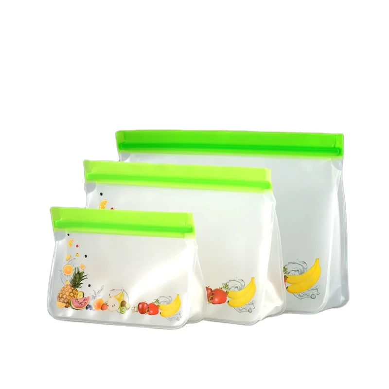 Wholesale food grade custom ziplock leakproof reusable PEVA silicone food storage bag