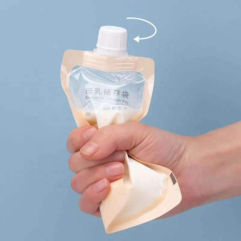 custom packaging directly connected to breast pump BPA free biodegradable stand up pouch temp sensing breast milk storage bag wi