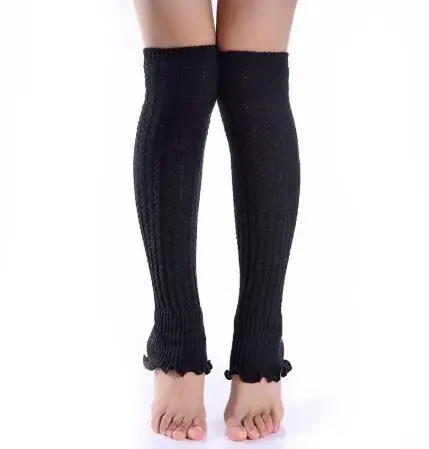 WIIPU Fashion Leg Warmers Woman Long Stockings Popular Hemp Flowers Knitting Step Foot Winter Warm Stocking