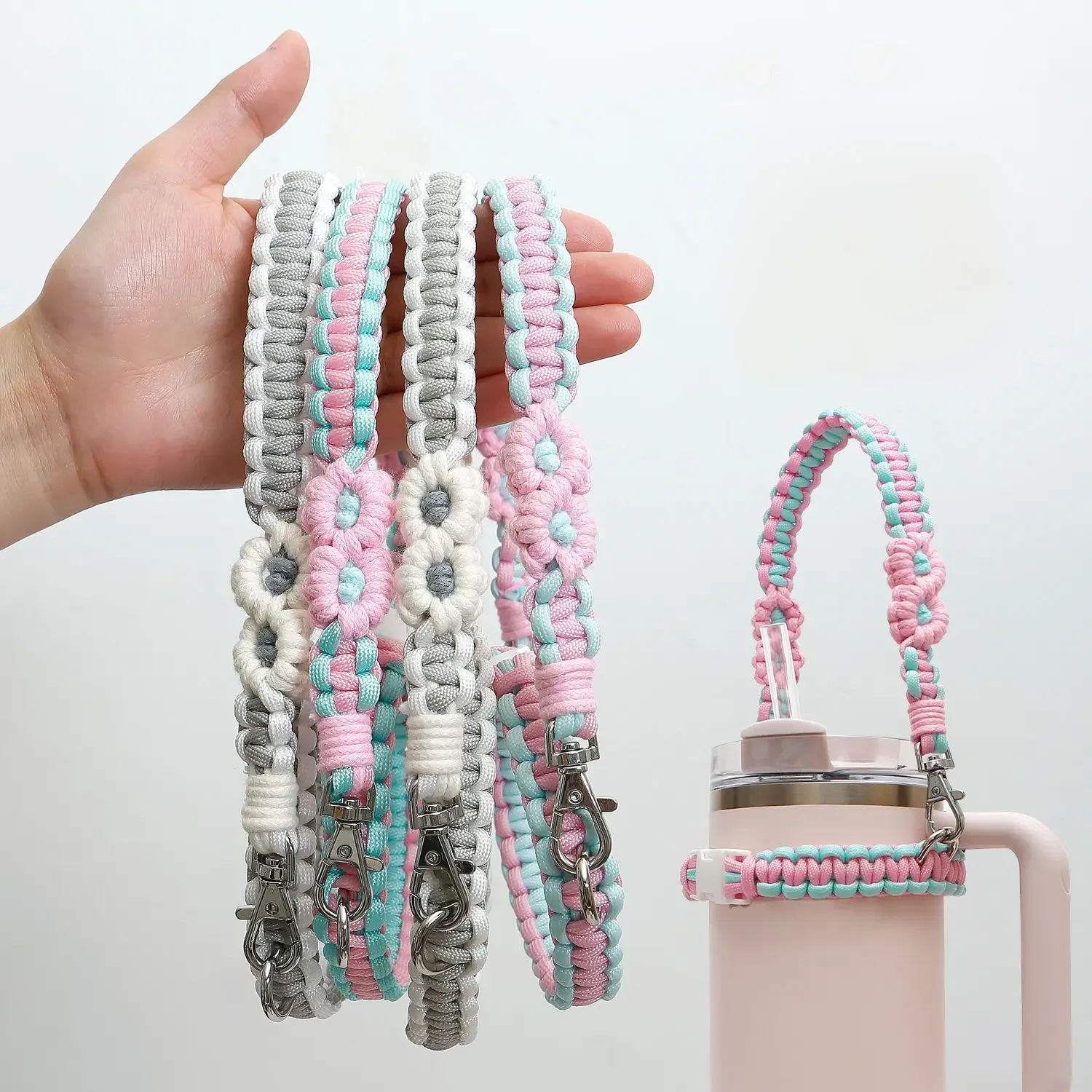 ins popular hand-woven Daisy Boho flower thickened silicone ring portable 40oz water bottles strap lanyard cup holder