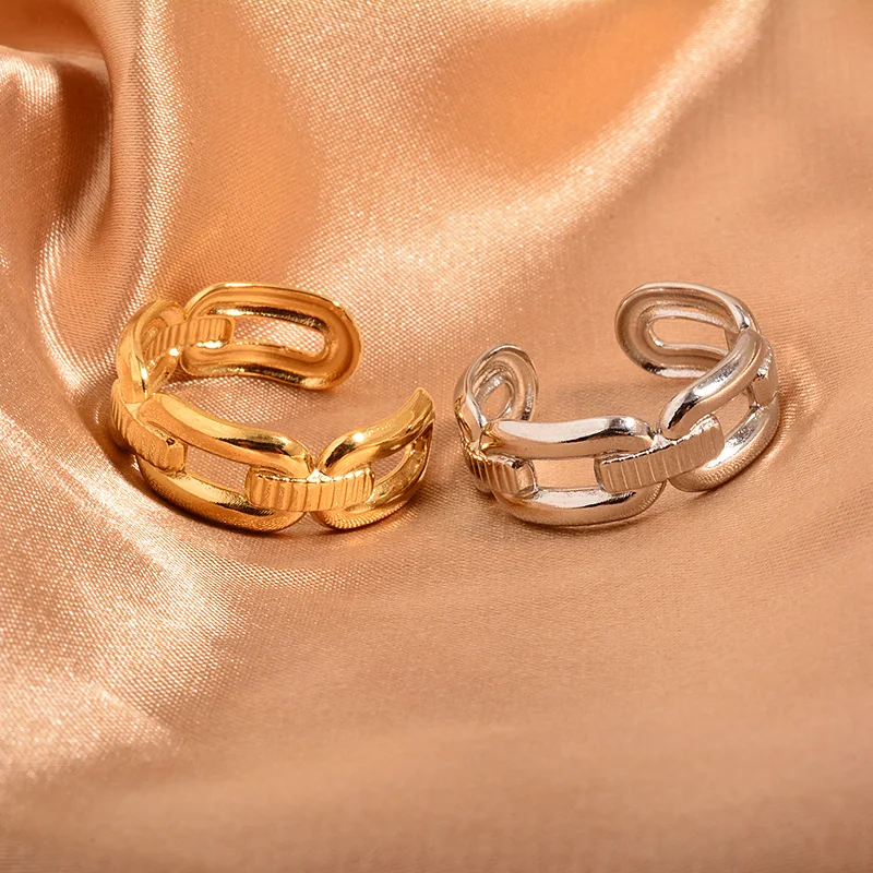 2021 Stackable Finger Trendy Chain Jewelry Gold Filled Rings Plated Stainless Steel for Women 14k Gold Ring