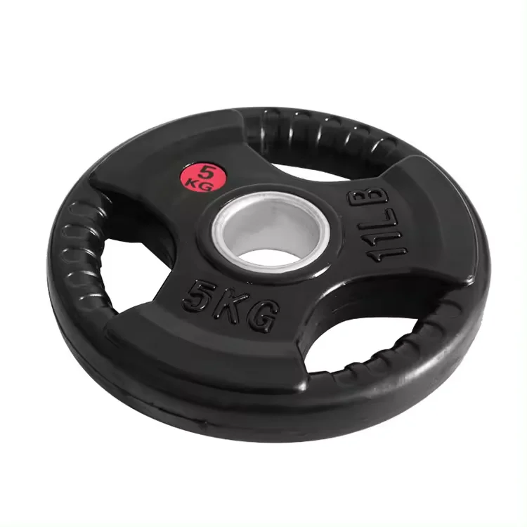 Custom Logo 5KG 10KG 15KG 20KG 25KG Weight Plates Rubber Coated Barbell Plate Discs Cast Iron Three Grip Weight Plate