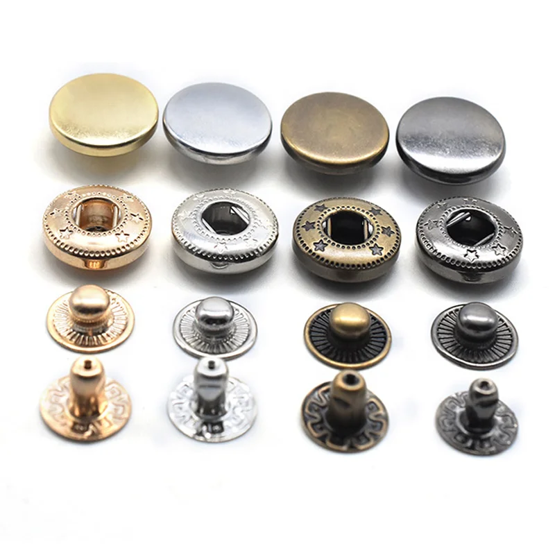 Factory Wholesale Four Parts Metal Snap Zinc Alloy Custom Design Logo Fashion Overlay Brass Washable Round Garment Snap Snaps