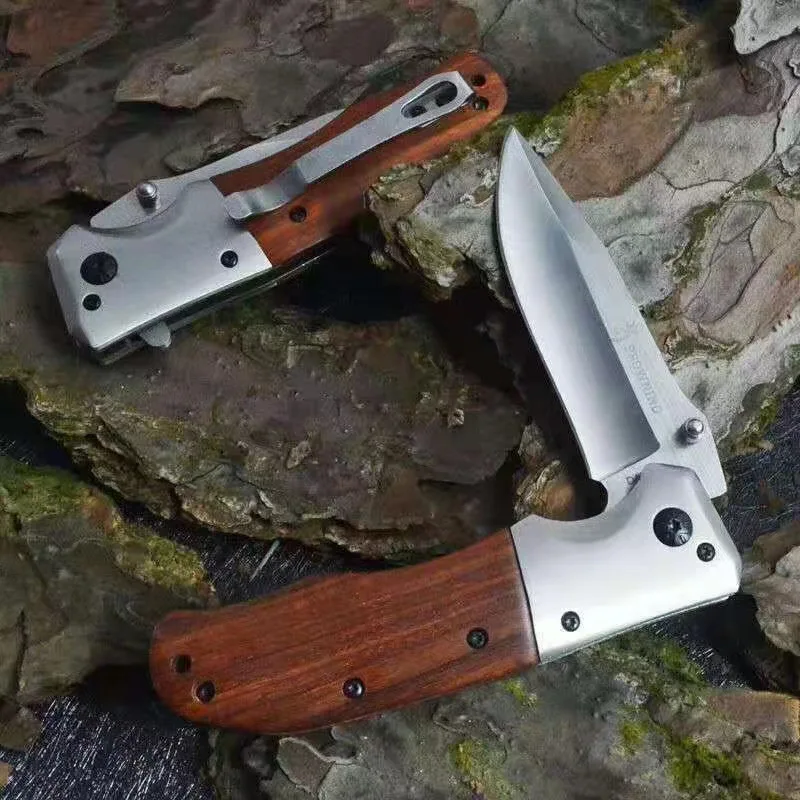 Outdoor portable DA51 portable folding self-defense multi-purpose wooden handle tactical camping survival knife
