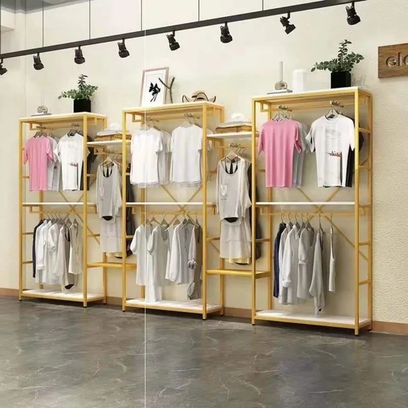 Fashion Clothing Shop Dress Iron Display Rack Floor Type Storage Rack Shelves Metal Clothes Racks