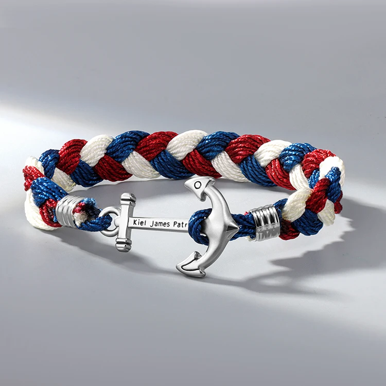 Haosen Latest Style Fine Jewelry  Simplify Stainless Steel Anchor Bracelet Mens Leather Bracelet