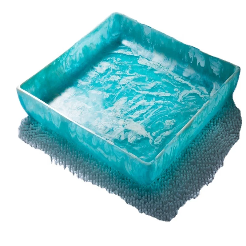 
Hand made resin platter for home and hotel use platter with abstract and modern pattern aqua swirl pattern platter marble effect 