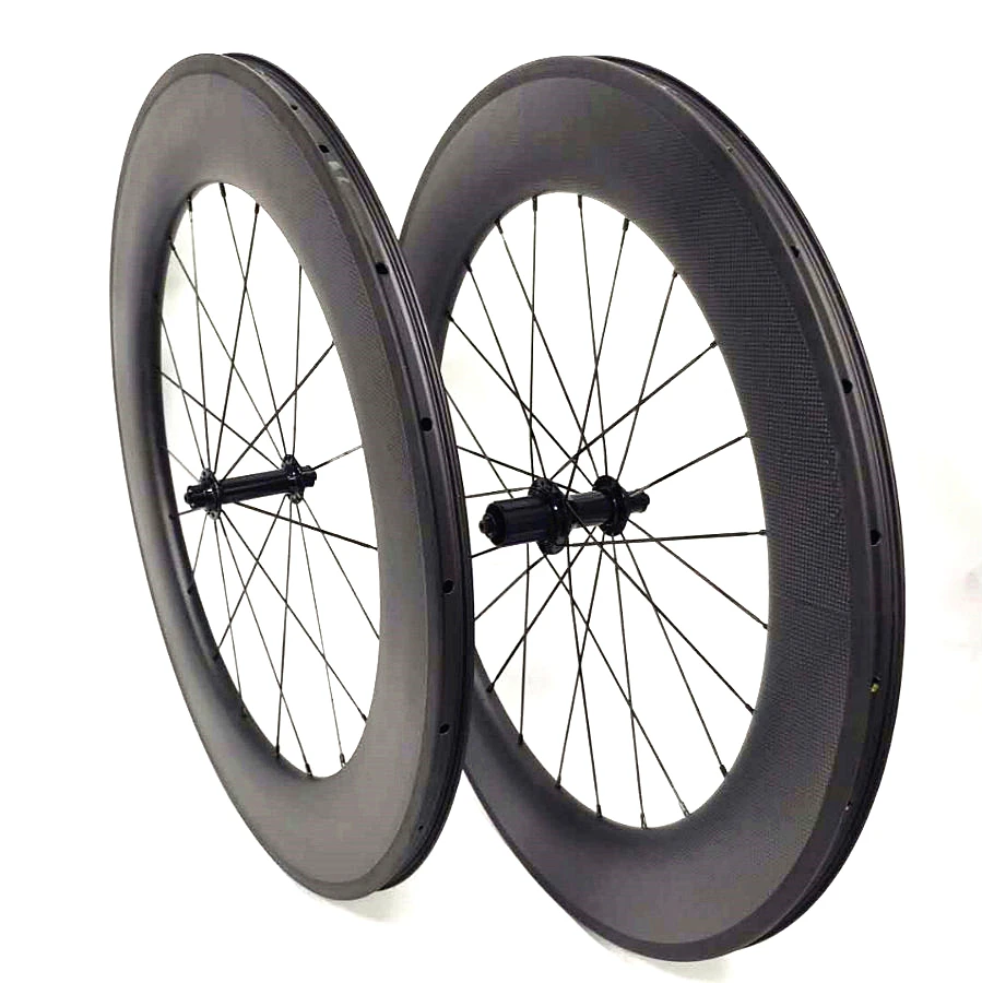 
88mm depth 25mm width 3K tubeless clincher wheelset 700C road bike V brake carbon wheels 