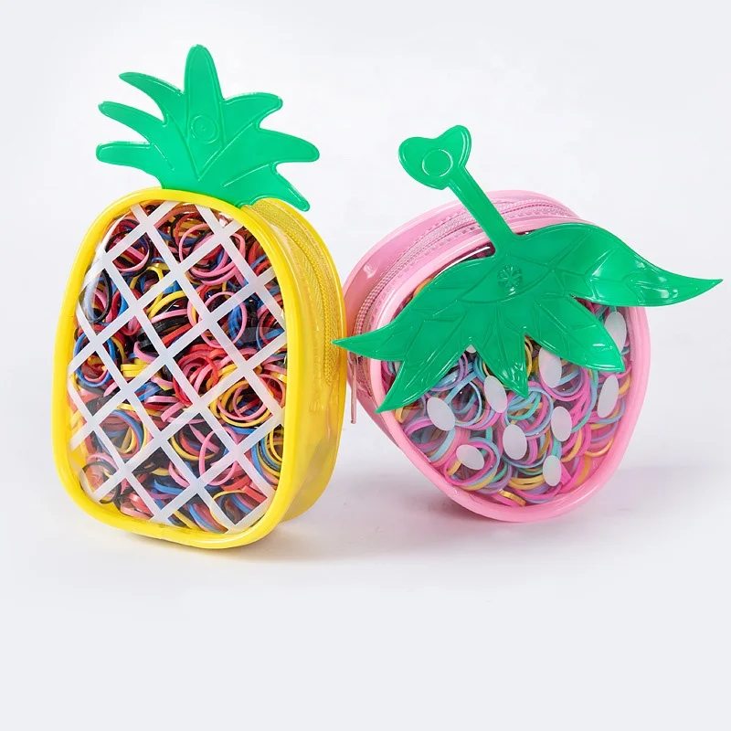 Pineapple Strawberry Cartoon Fruit Handbag Gifts Girls Rainbow Strong Elastic Hair Ties No Crease No Damage Kids Rubber bands